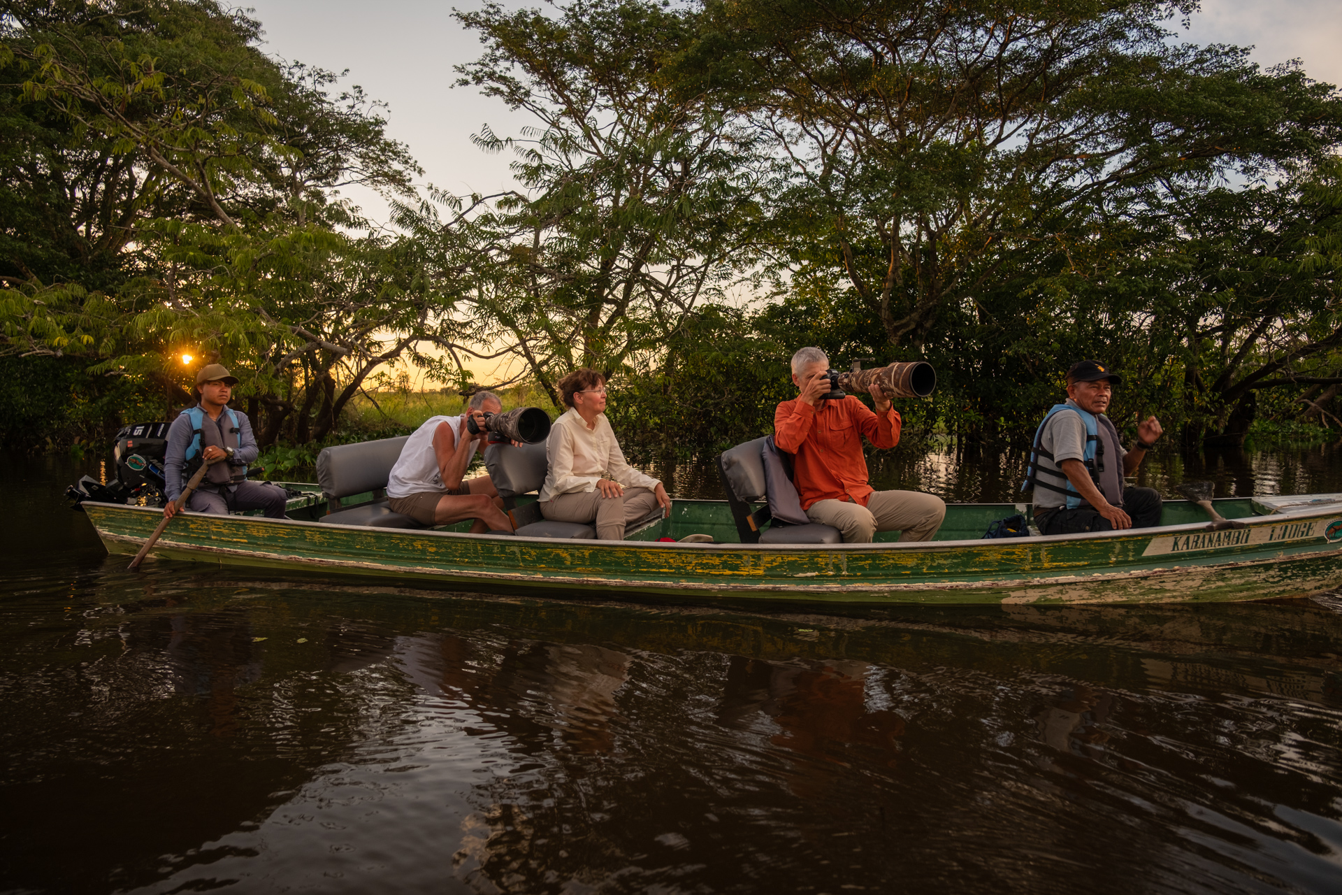 Sunset over a river in Guyana.