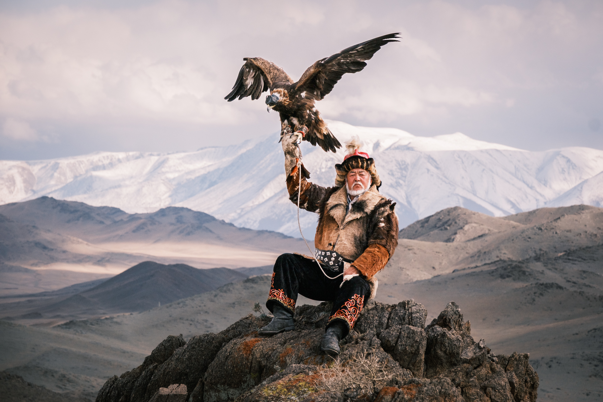 Eagle hunter in Altai Mountain Range.
