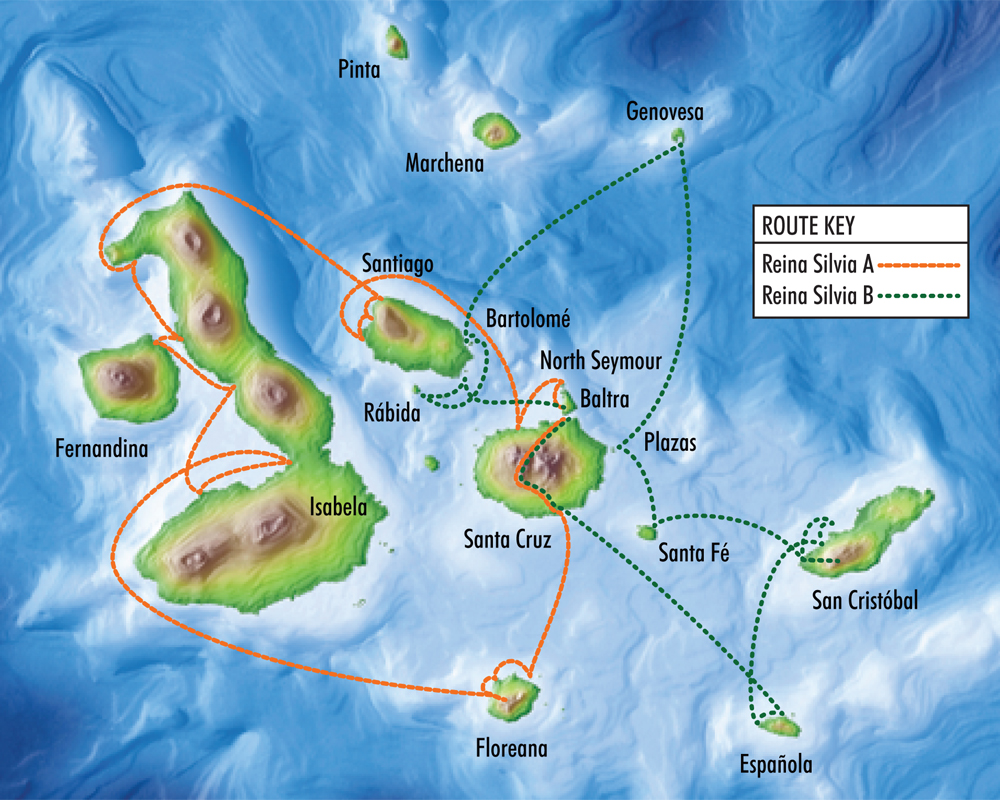 Karte Galapagos Schiffsrouten