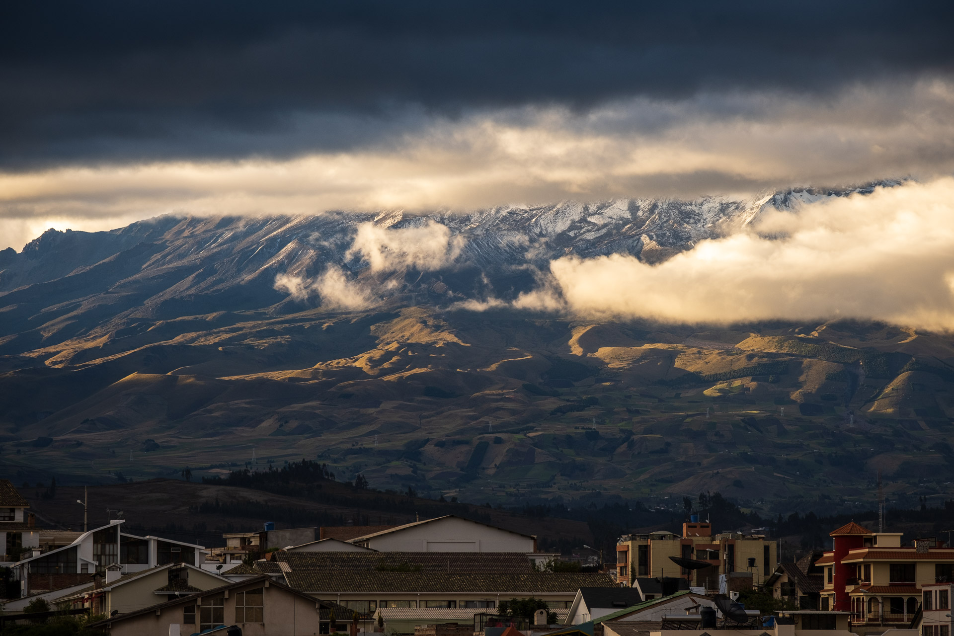 Riobamba and Chimborazo dramatic light conditions 