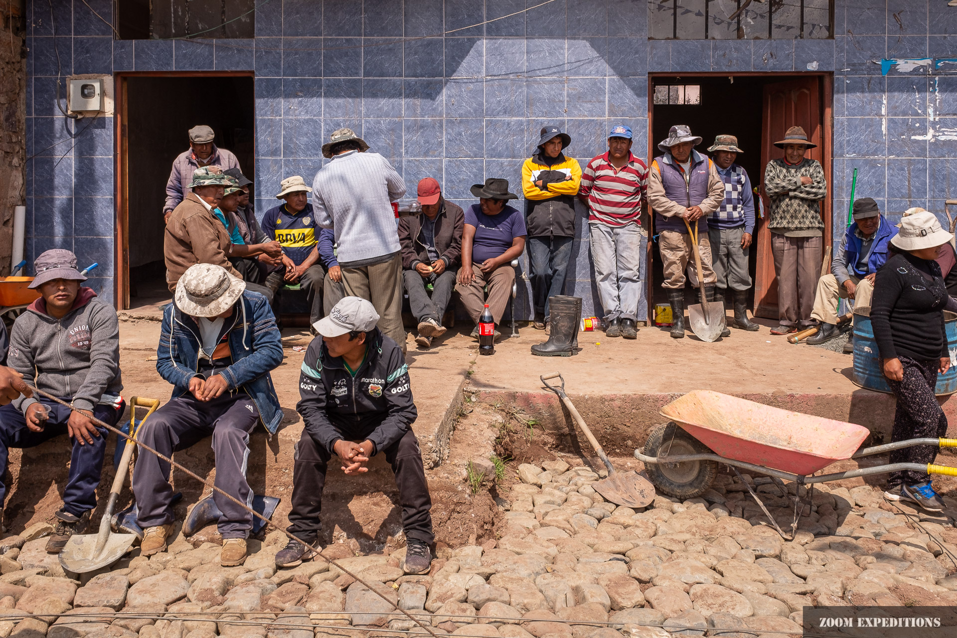 workers in Bolivia at Titicaca Lake