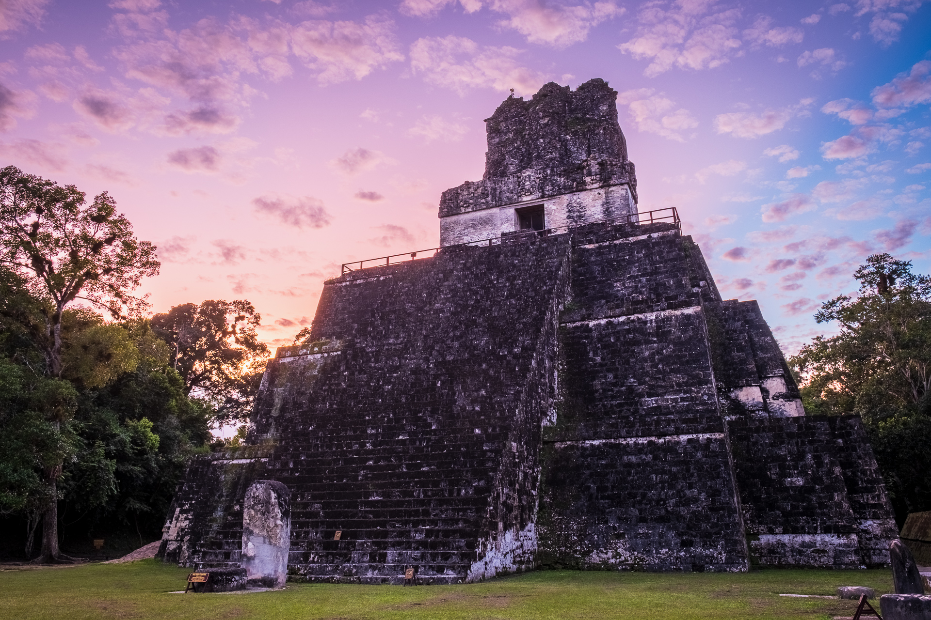 Sunset at Tikal Ruins in Guatemala.
