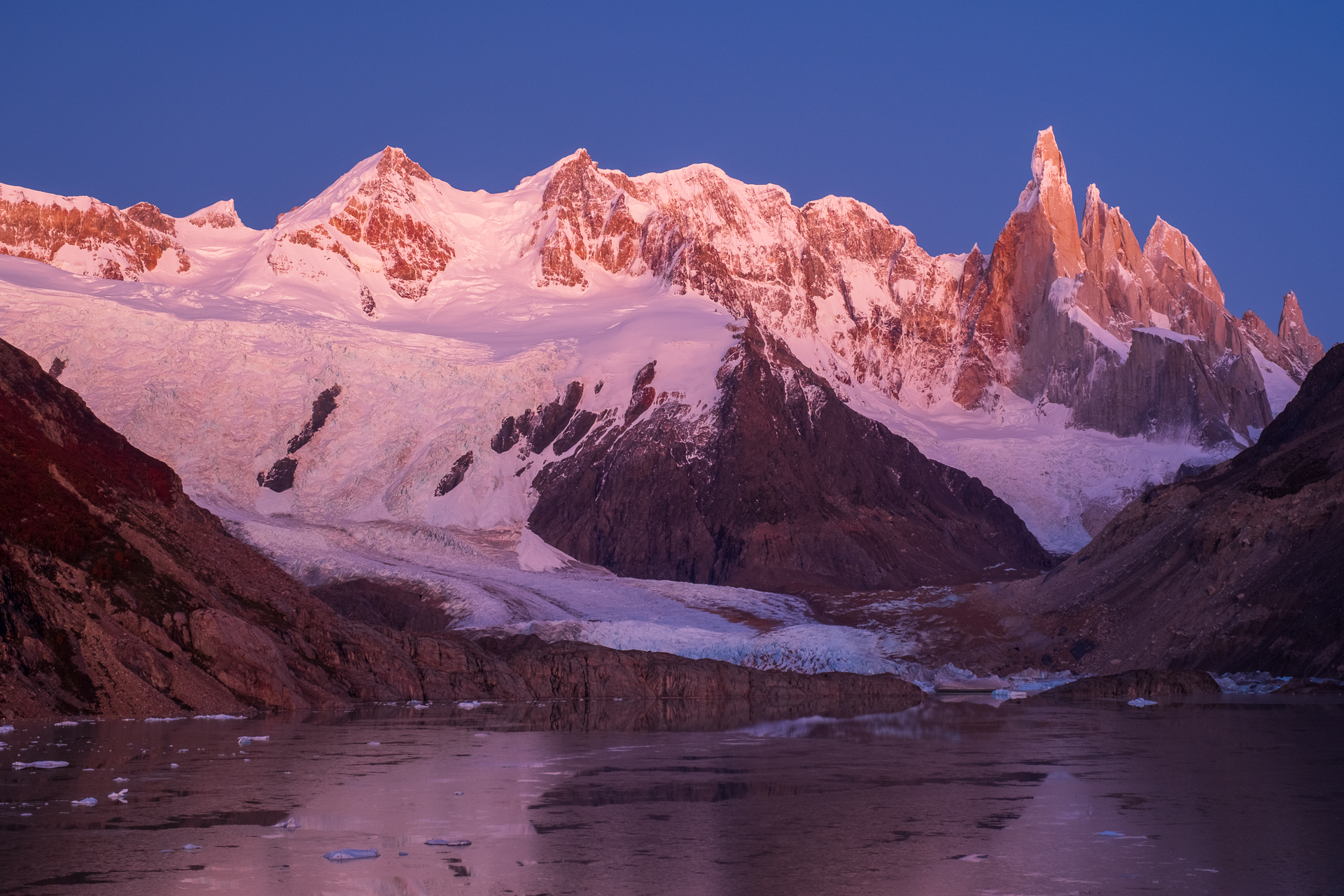 Spectacular blue hour at Laguna Torre