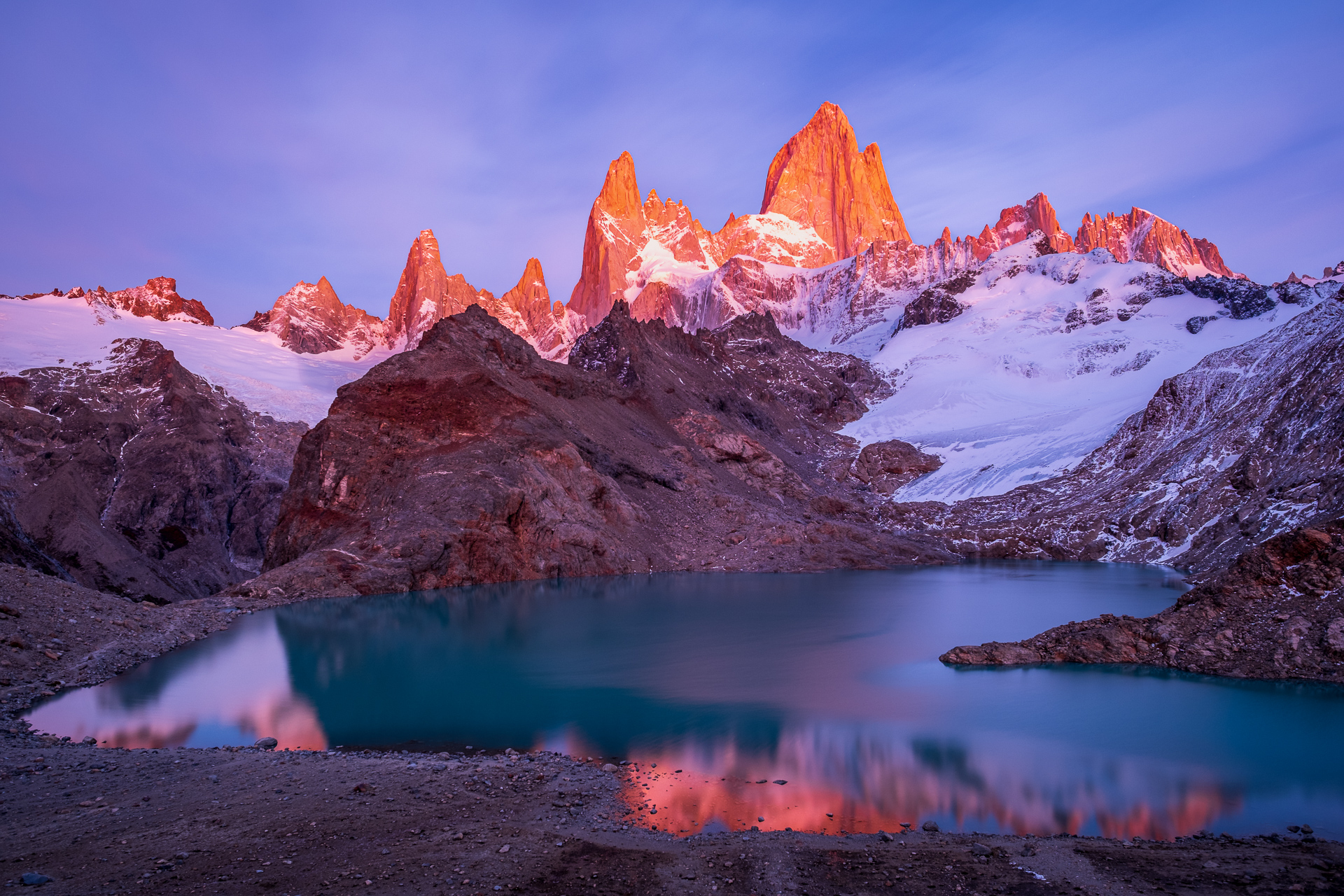 Glowing Mount Fitz Roy from Laguna de los Tres